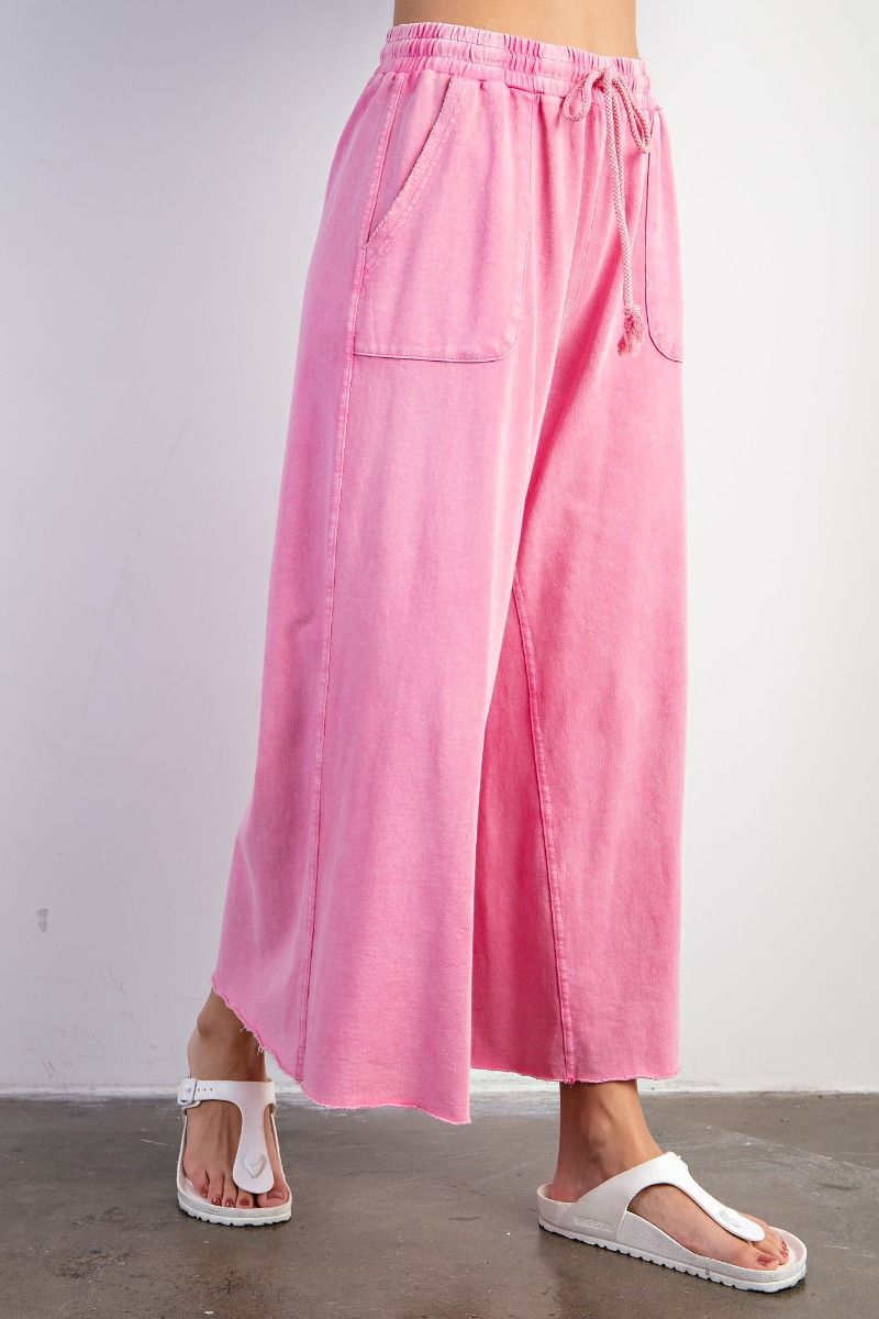 EASEL WASHED TERRY KNIT WIDE PANTS BARBIE PINK