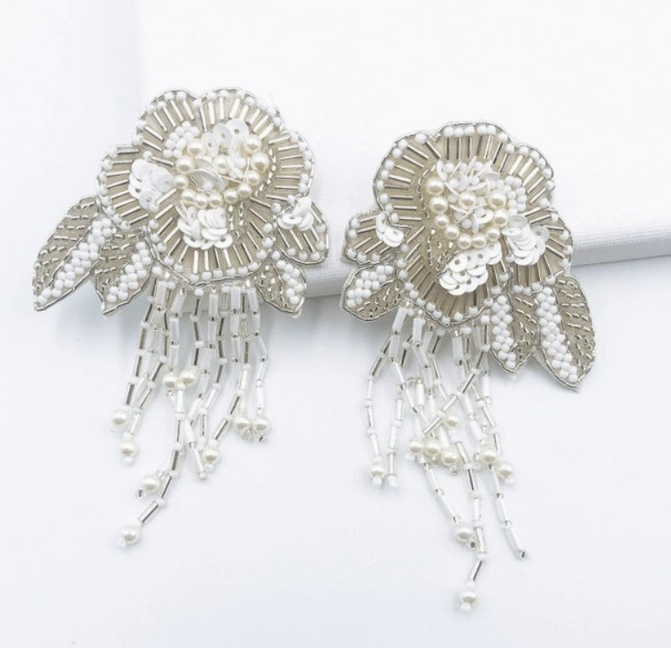 White Rose Earrings