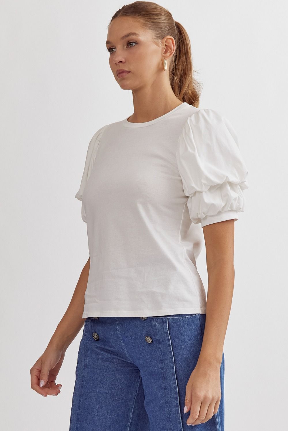 The Classic Solid Half Bubble Sleeve Top