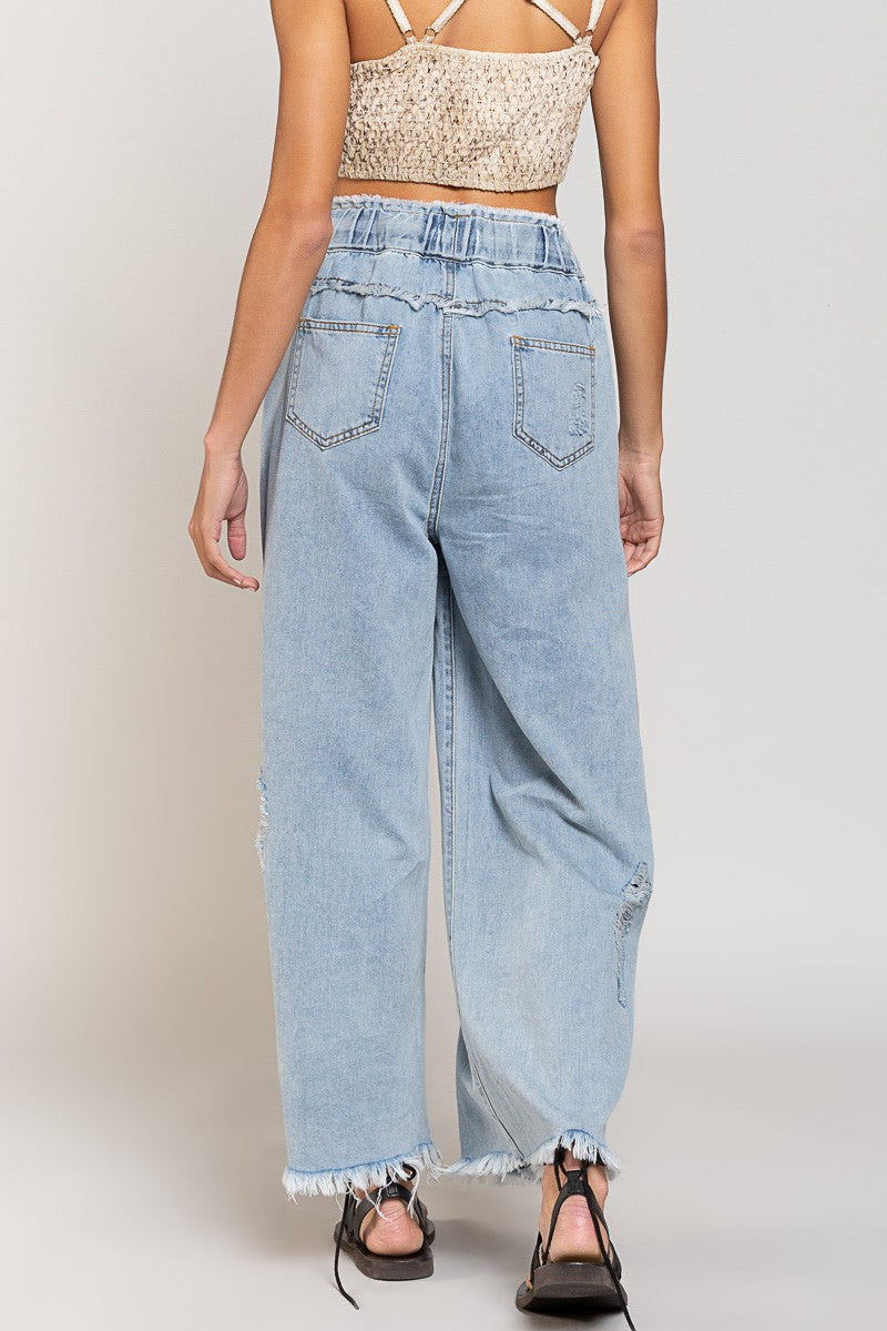 Wide leg Drawstring Elastic Waist Denim