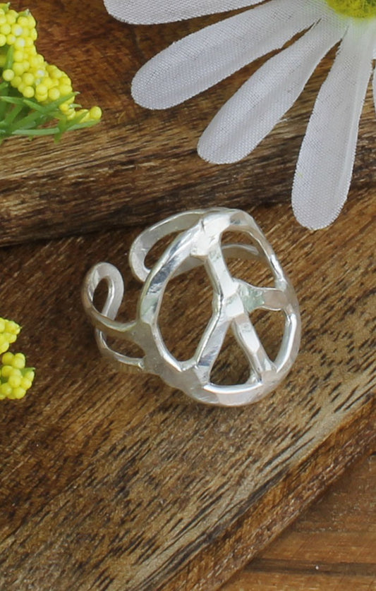 Woodstock Vibes Silver Peace Sign Ring