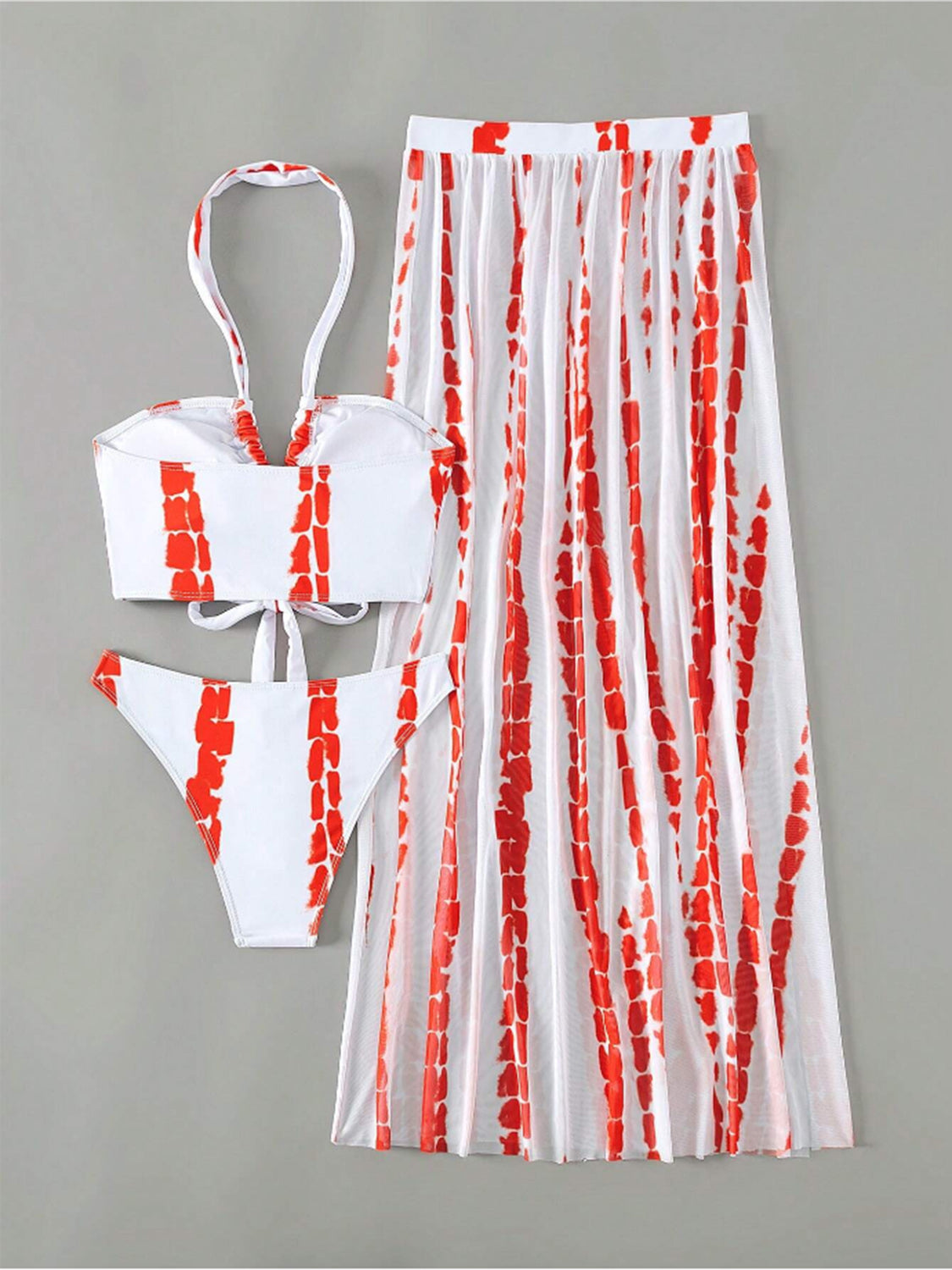 Printed Halter Neck Three-Piece Swim Set