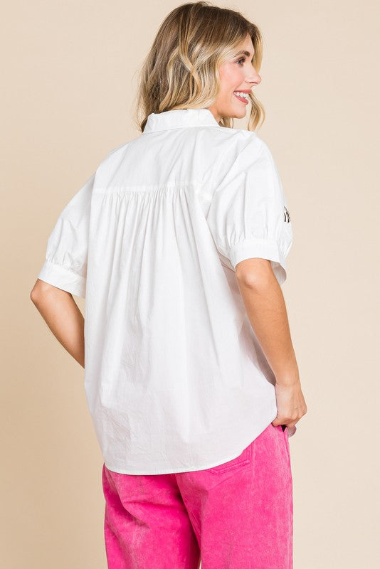 Animal Print Button-up Collar Top