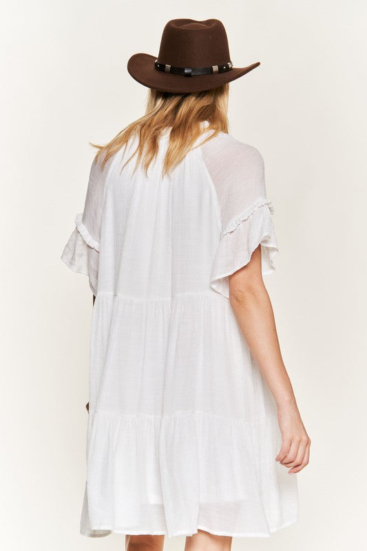 Ruffled neck tiered mini dress PLUS