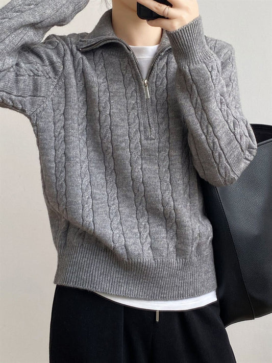 Cable-Knit Half Zip Long Sleeve Sweater