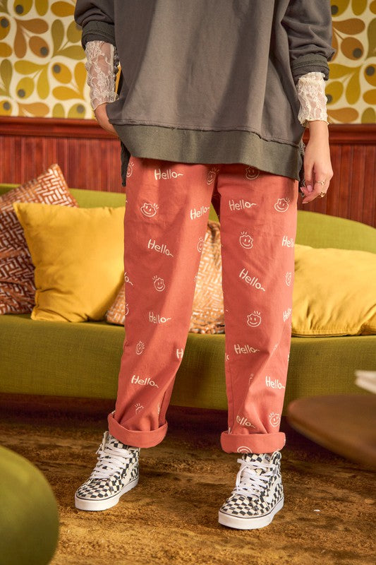 Smiley face pattern baggy causal pants