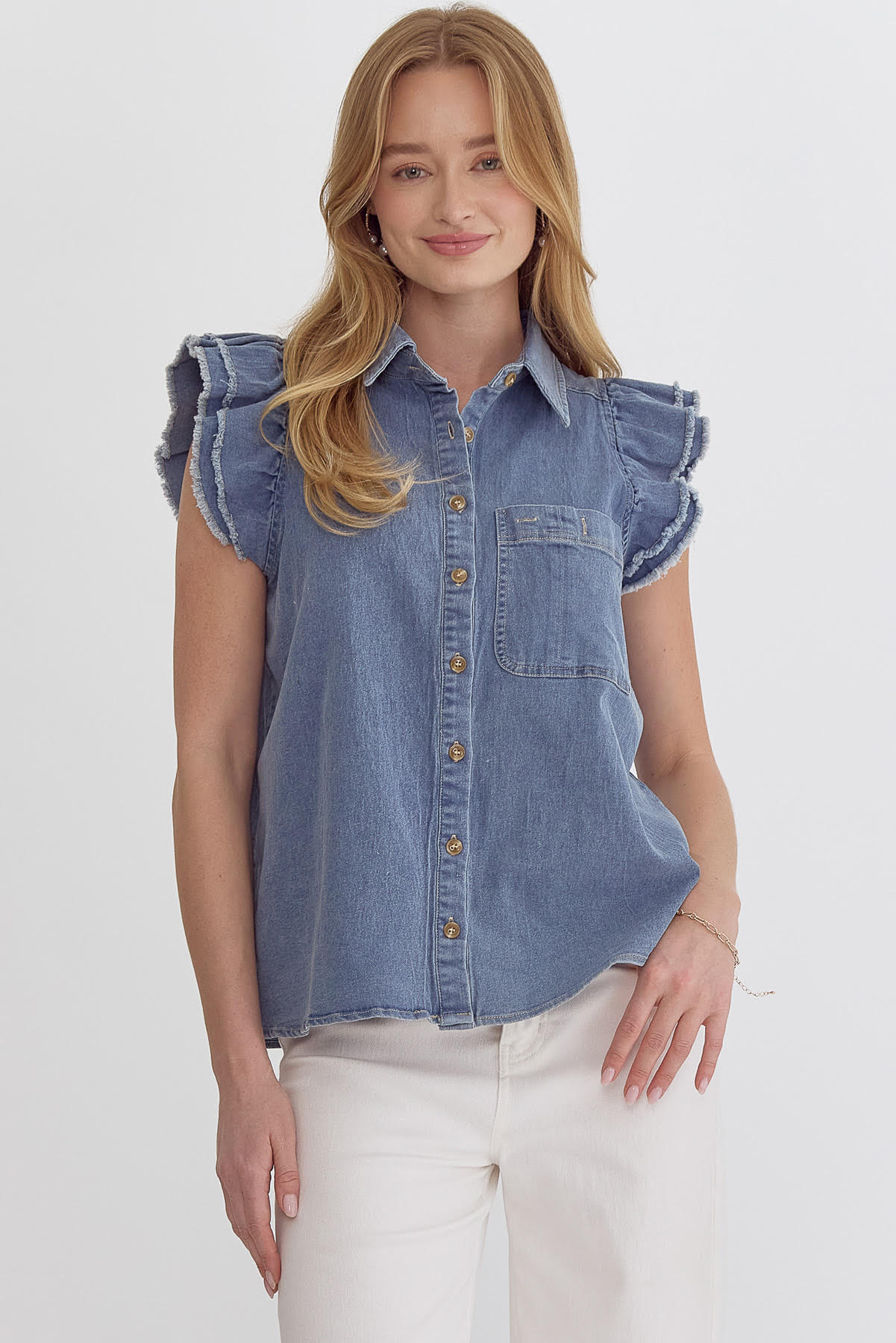 Denim Ruffle Sleeve Top