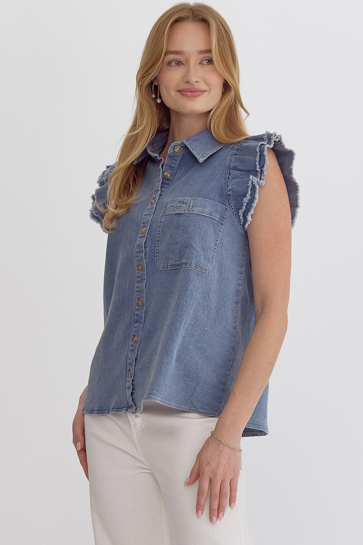 Denim Ruffle Sleeve Top
