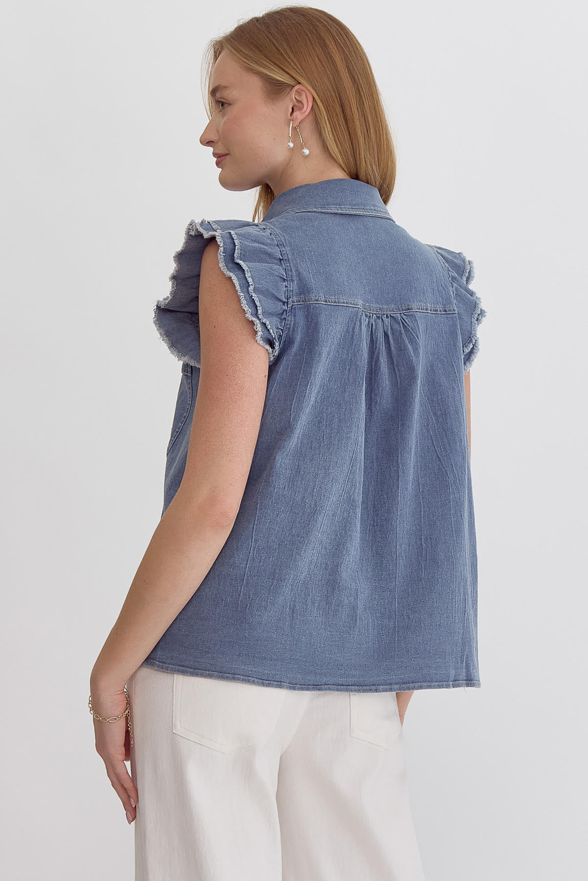 Denim Ruffle Sleeve Top