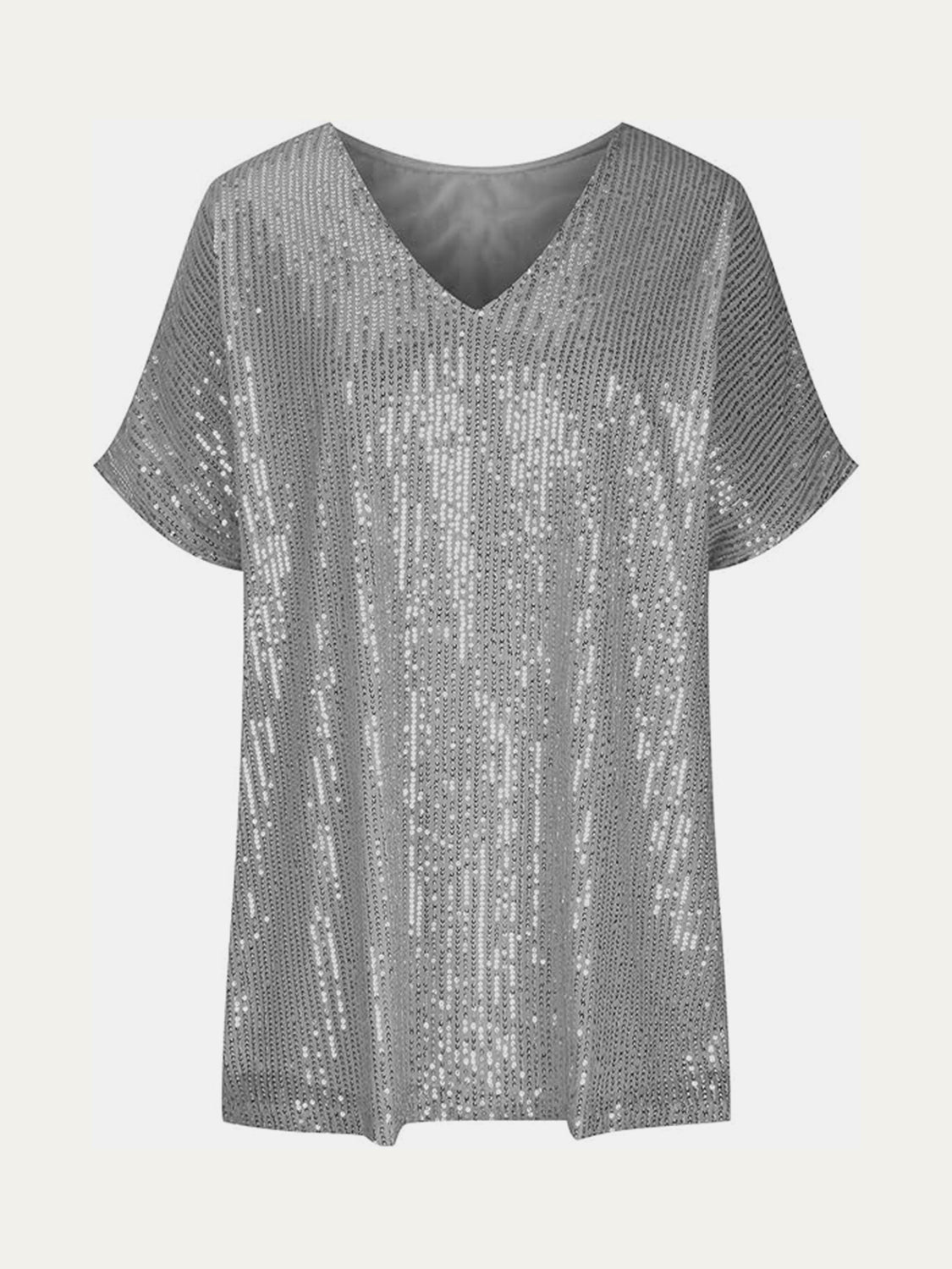 Full Size Sequin V-Neck Short Sleeve Top