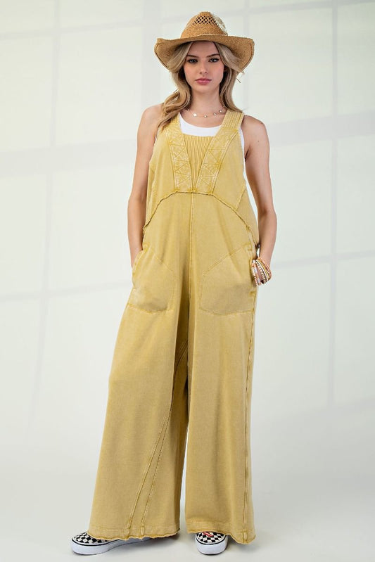 Easel MUSTARD TERRY KNIT JUMPSUIT