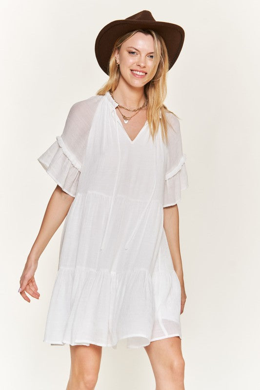 Ruffled neck tiered mini dress PLUS