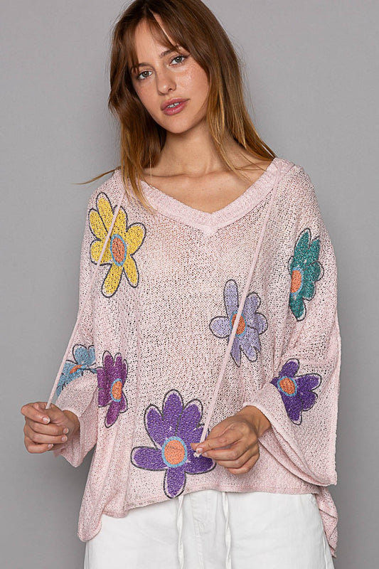 Flower Power Hooded Light Weight Sweater