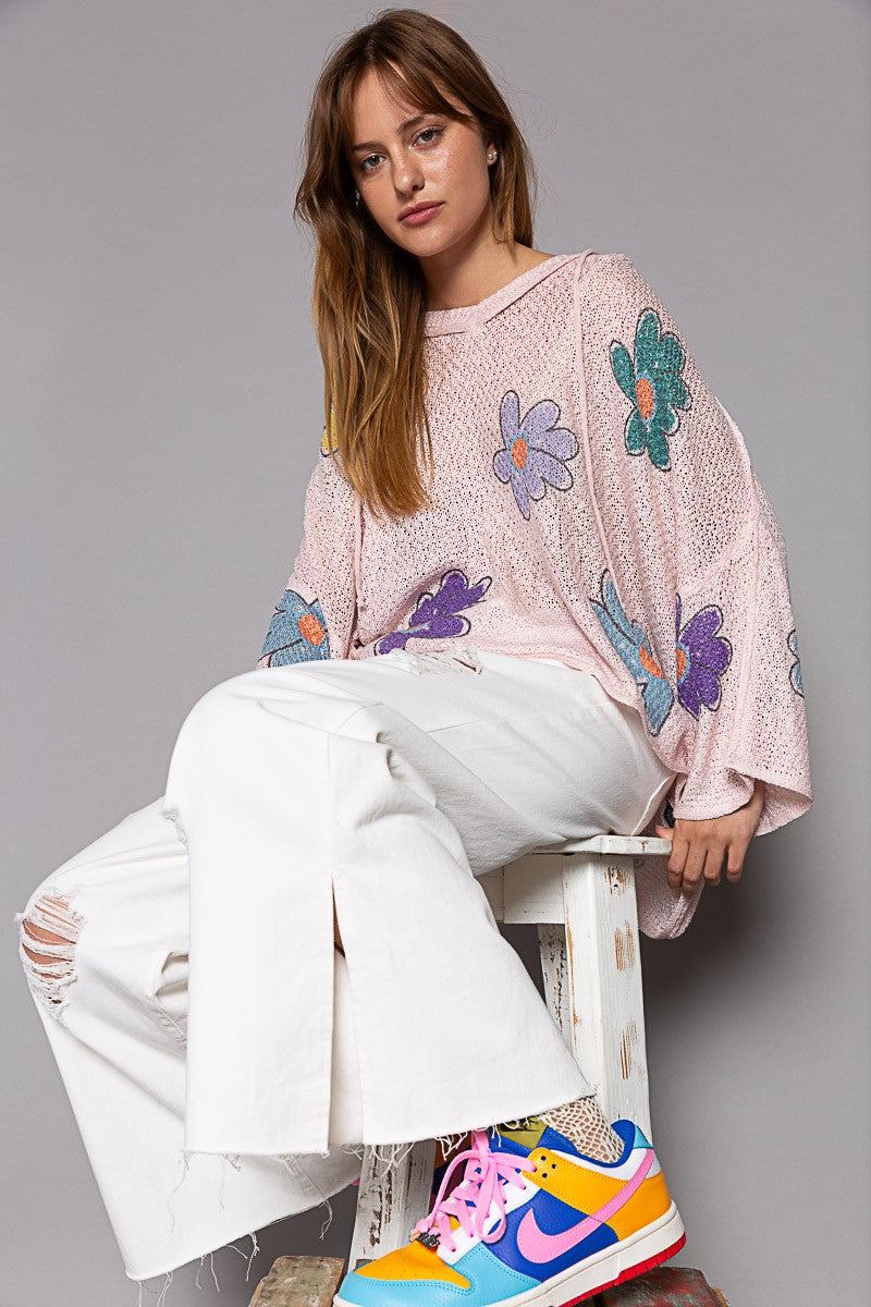 Flower Power Hooded Light Weight Sweater