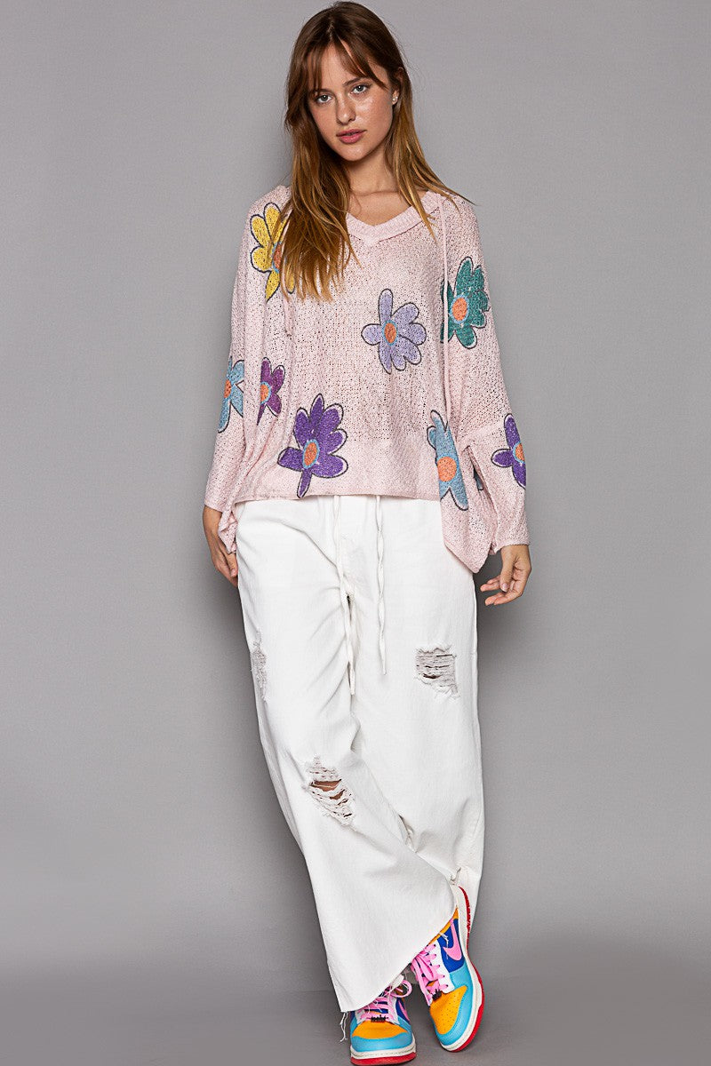 Flower Power Hooded Light Weight Sweater
