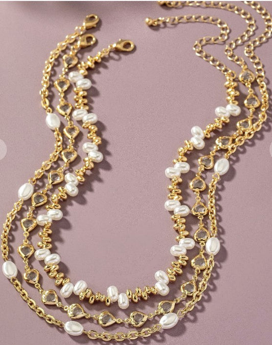 Glass Heart and Pearl Mixed Necklaces Set