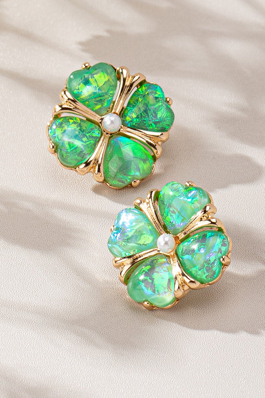 Green Opal Clover Stud Earrings