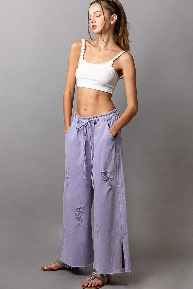 Wide leg Drawstring Elastic Waist LAVENDER Denim