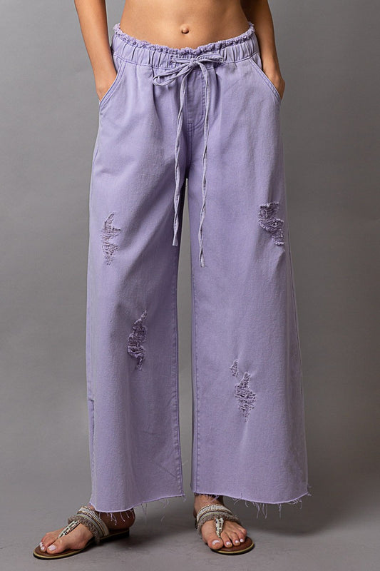 Wide leg Drawstring Elastic Waist LAVENDER Denim