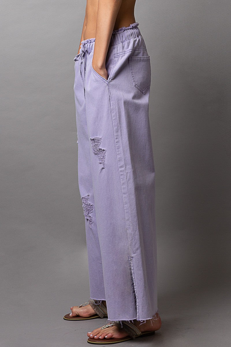 Wide leg Drawstring Elastic Waist LAVENDER Denim