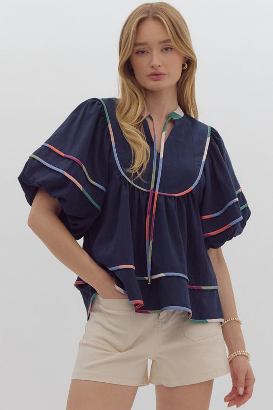 Brooklyn Color Block Top Navy