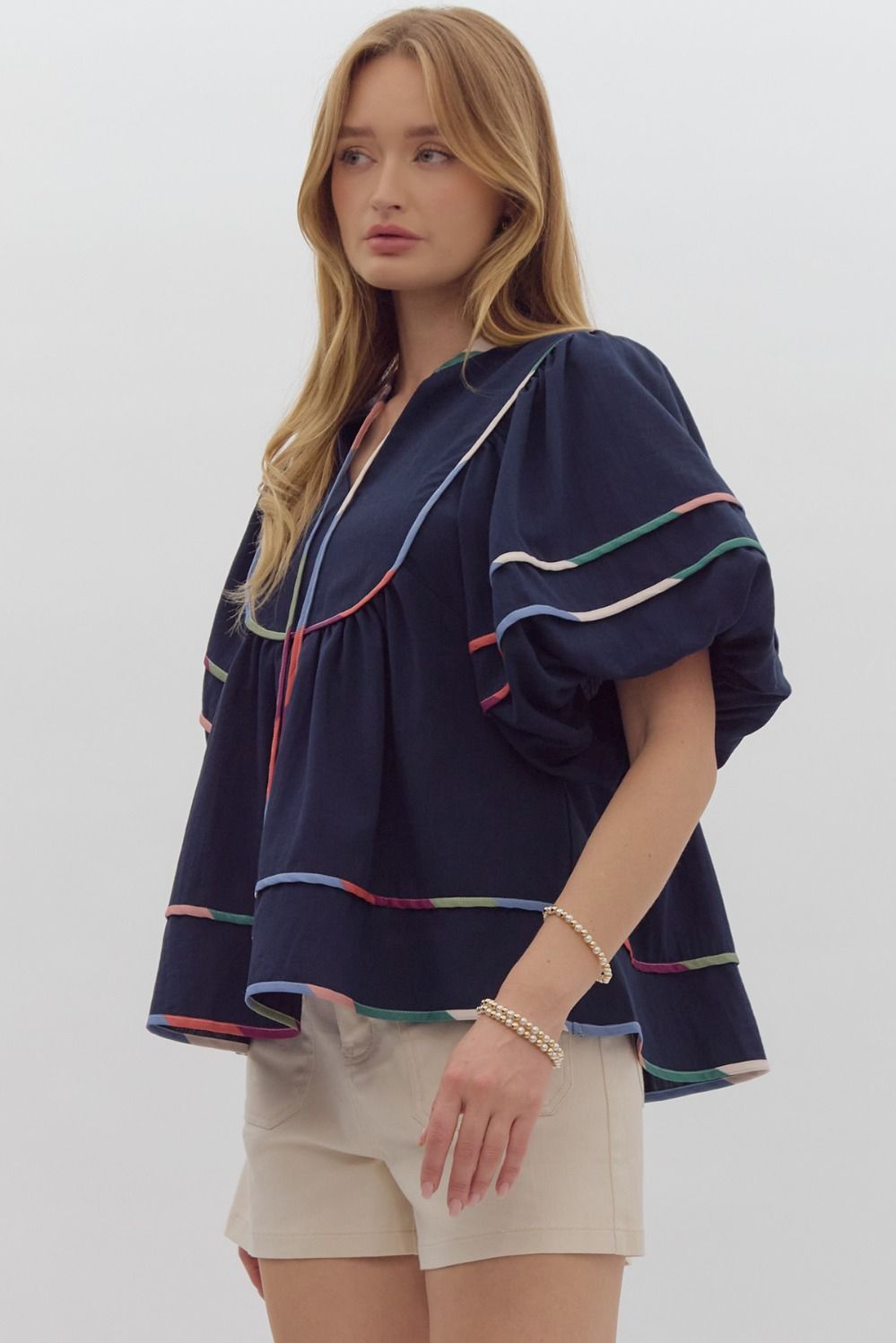 Brooklyn Color Block Top Navy