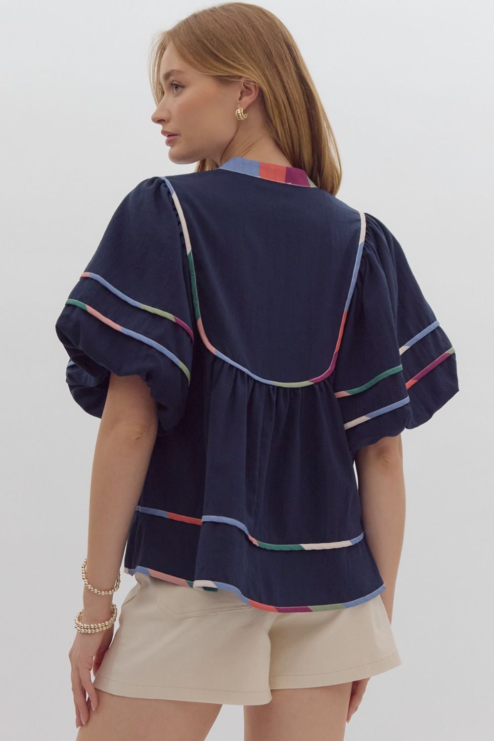 Brooklyn Color Block Top Navy