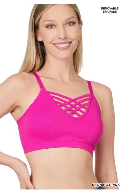 Zenana V-LATTICE BRALETTE (NEON HOT PINK)