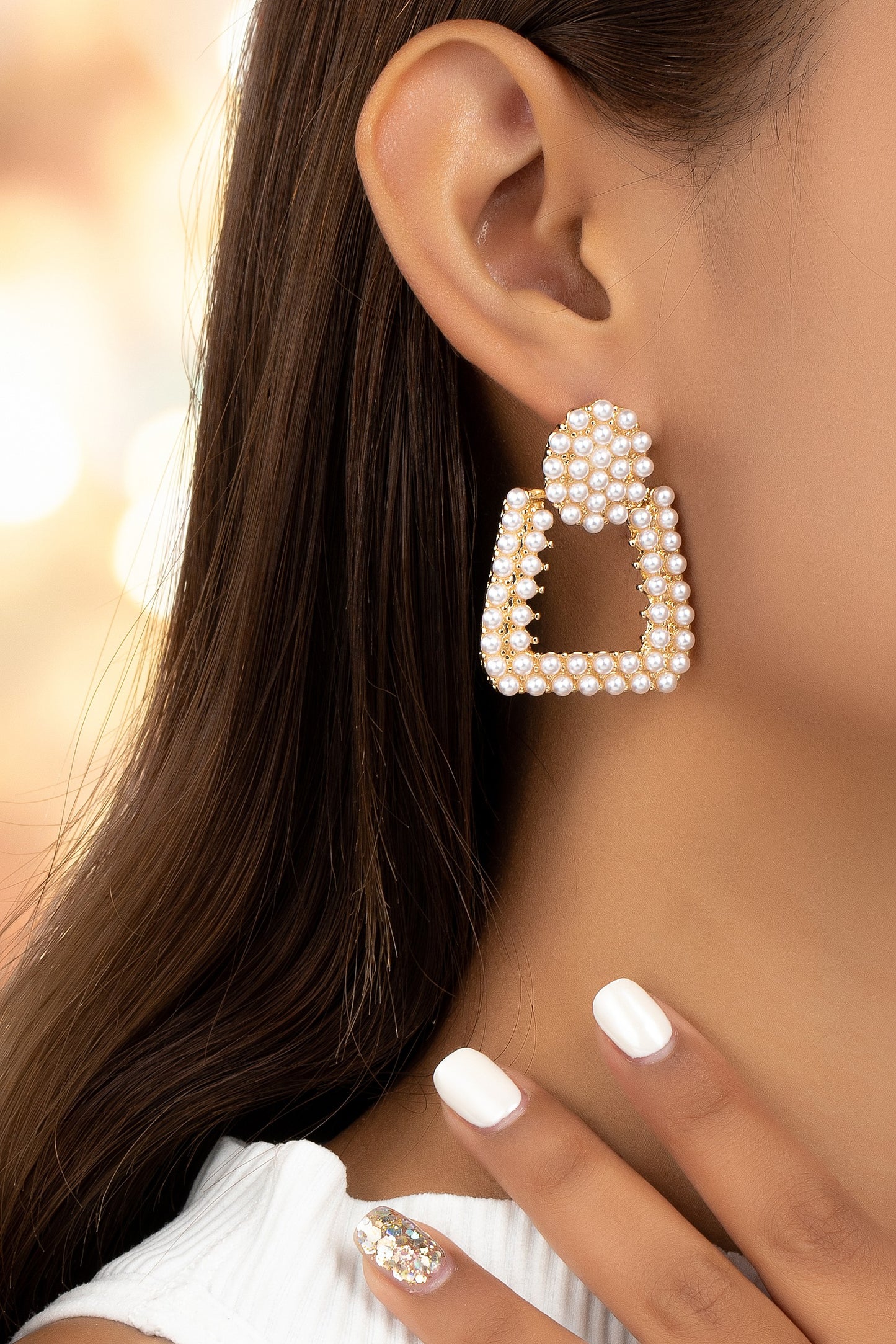 Pave Pearl Trapezoid Earrings