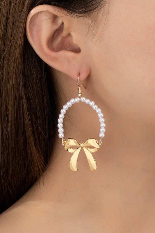 Pearl Hoop with Bow Earrings