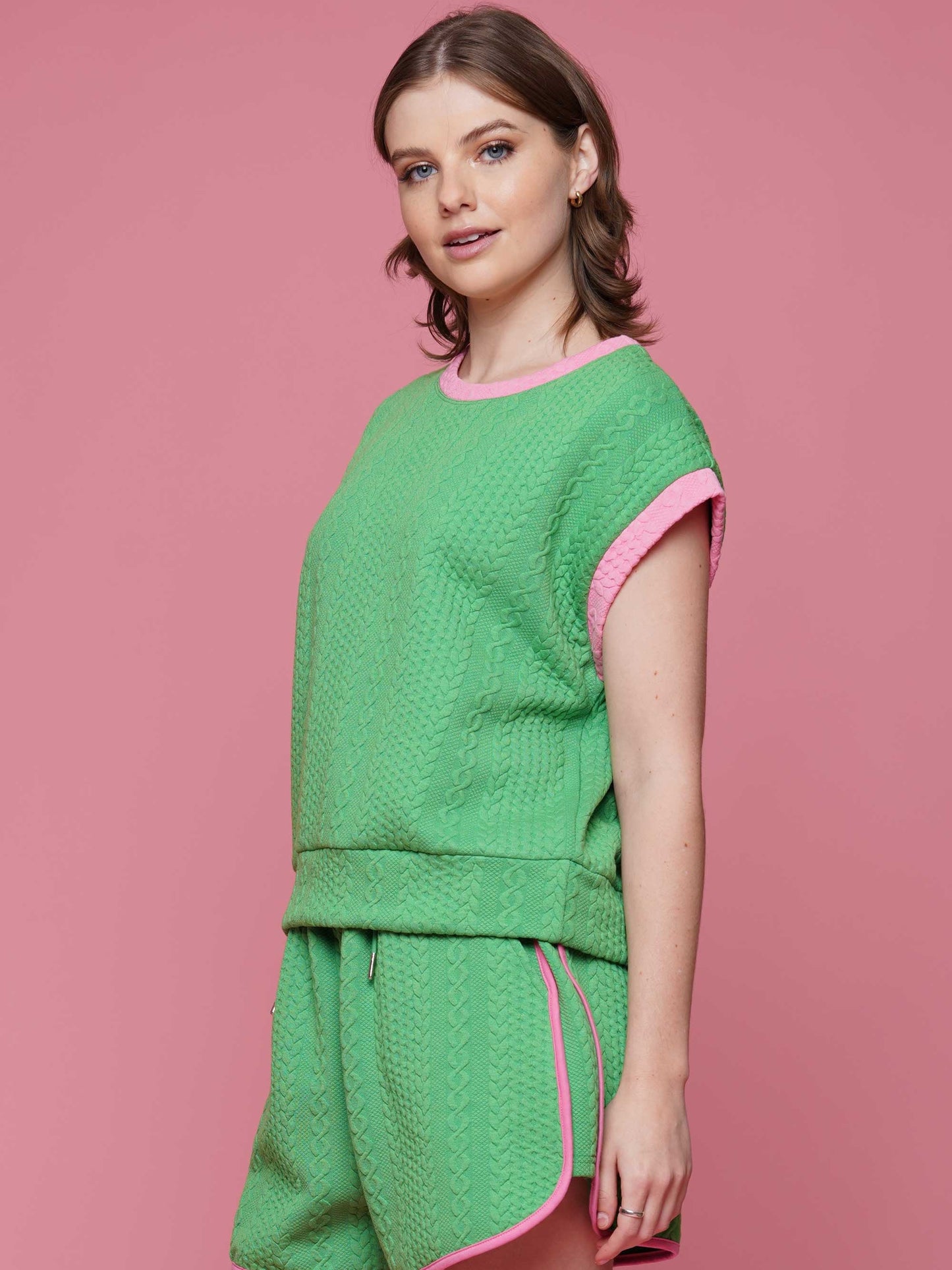 GREEN AND PINK Contrast Lyocel Short Set