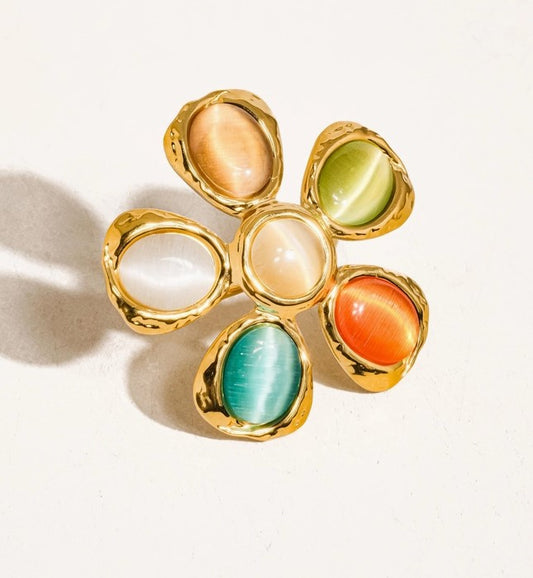 Stephanie 18K Non-Tarnish Vintage Stone Floral Ring