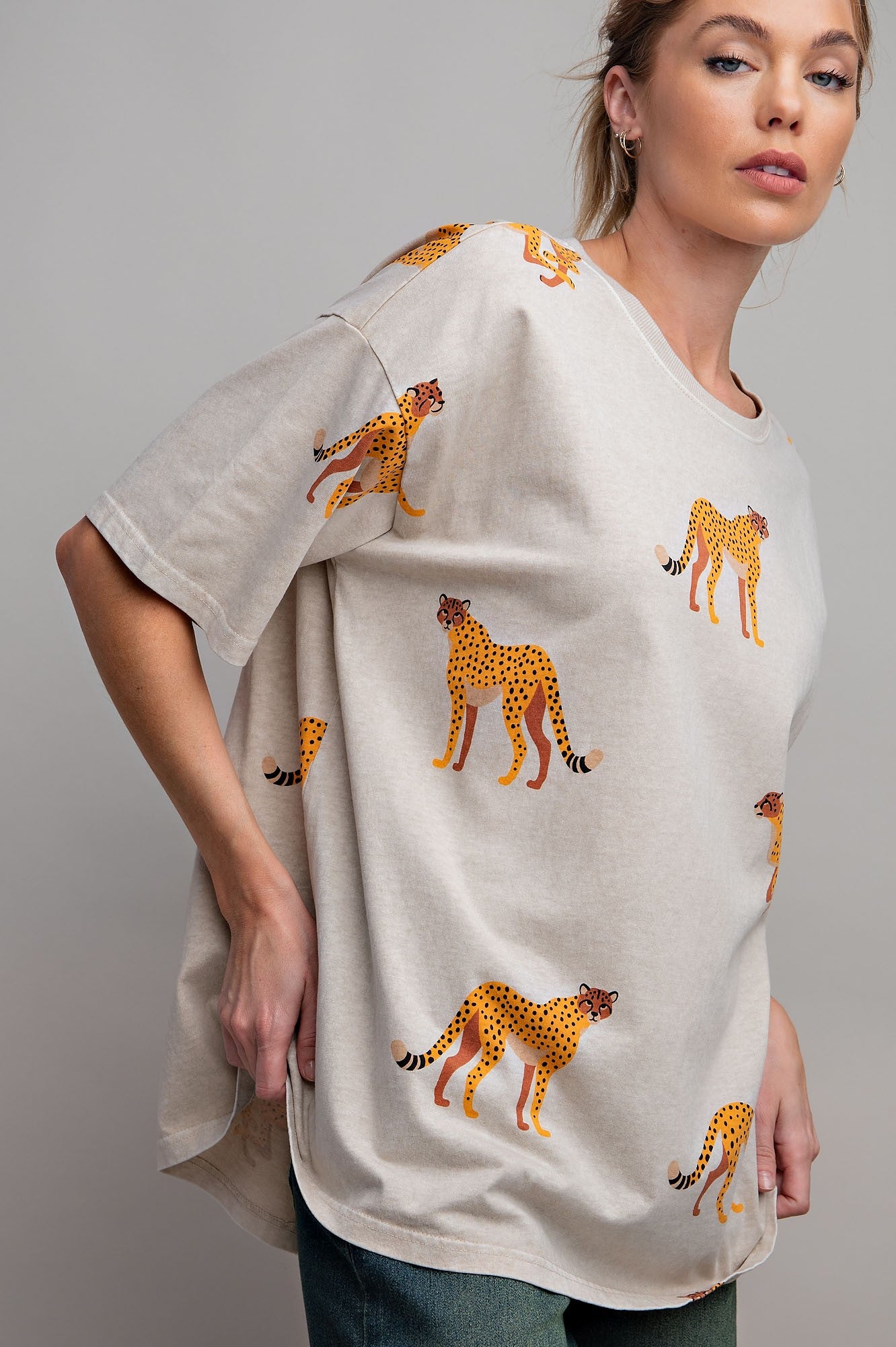 CHEETAH PRINT WASHED COTTON TOP