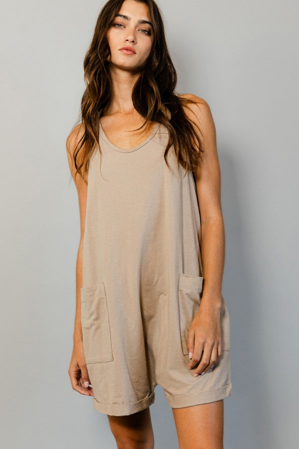 The On the Go Mom Romper Taupe