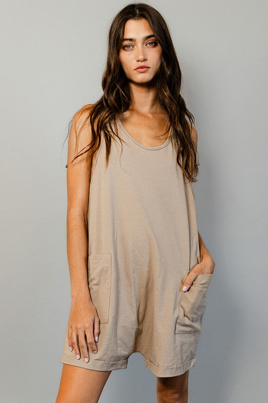 The On the Go Mom Romper Taupe